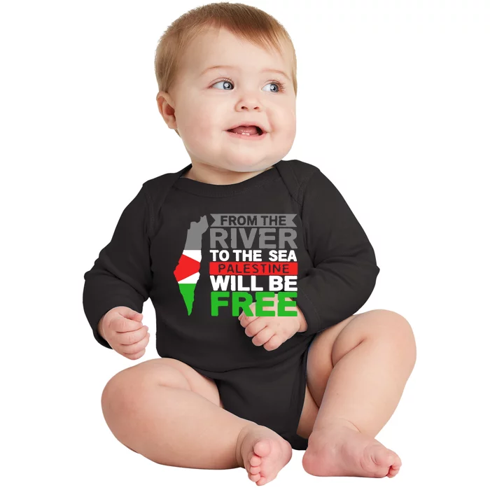 From The River To The Sea Palestine Will Be Free Baby Long Sleeve Bodysuit