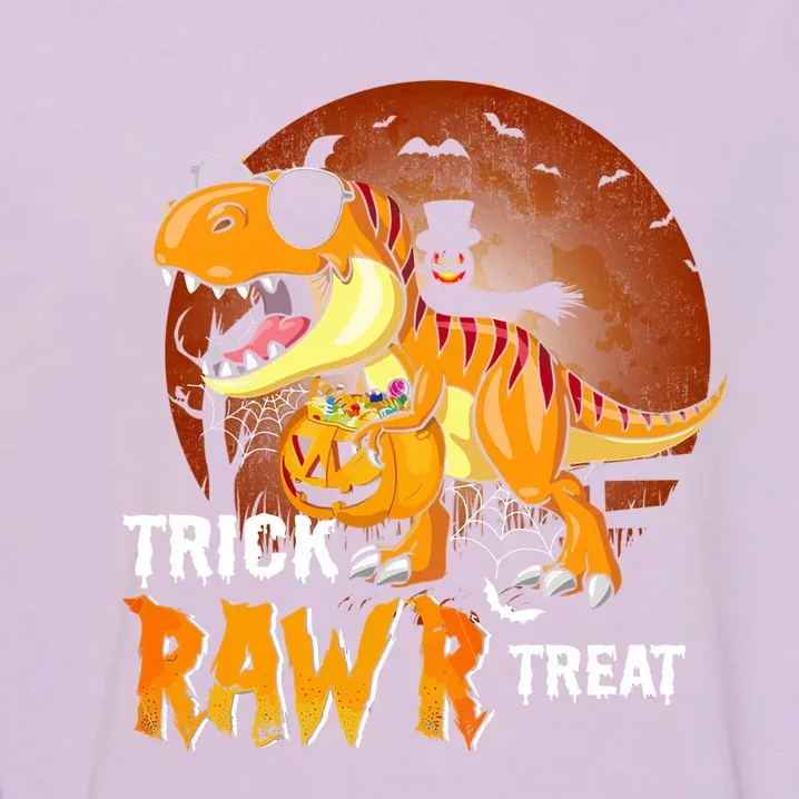 Funny T Rex Dinosaur Trick Rawr Treat Halloween Funny Gift Garment-Dyed Sweatshirt