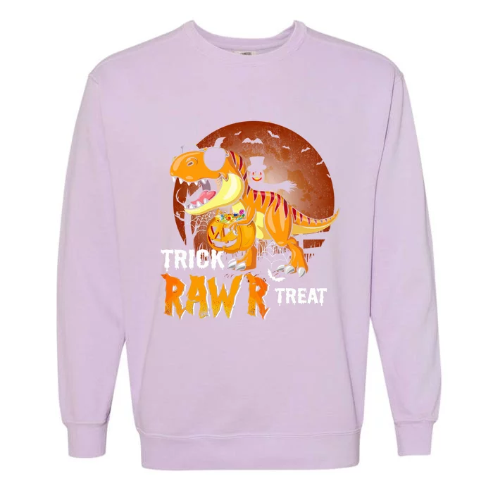 Funny T Rex Dinosaur Trick Rawr Treat Halloween Funny Gift Garment-Dyed Sweatshirt