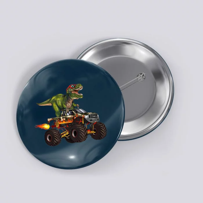 Funny T Rex Wearing Glasses On Monster Truck Button