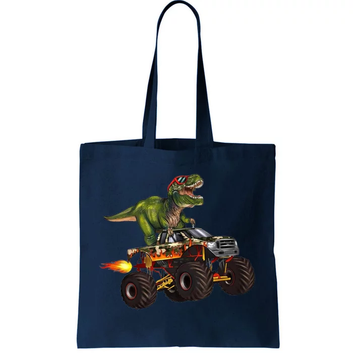 Funny T Rex Wearing Glasses On Monster Truck Tote Bag