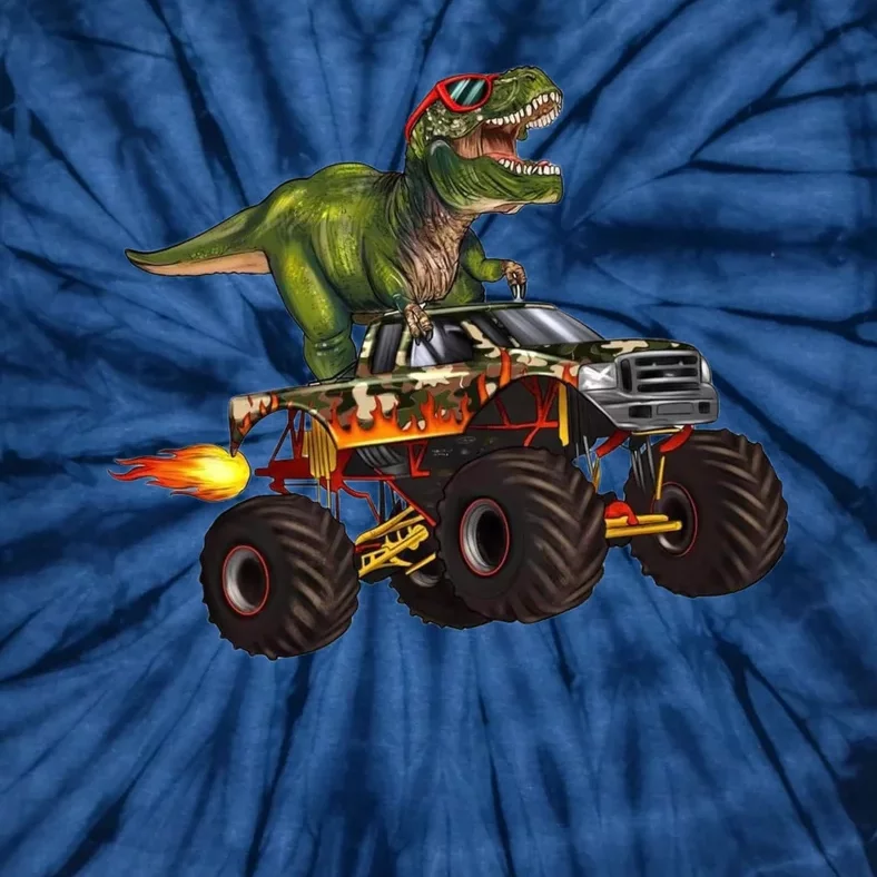 Funny T Rex Wearing Glasses On Monster Truck Tie-Dye T-Shirt