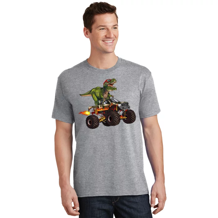 Funny T Rex Wearing Glasses On Monster Truck T-Shirt