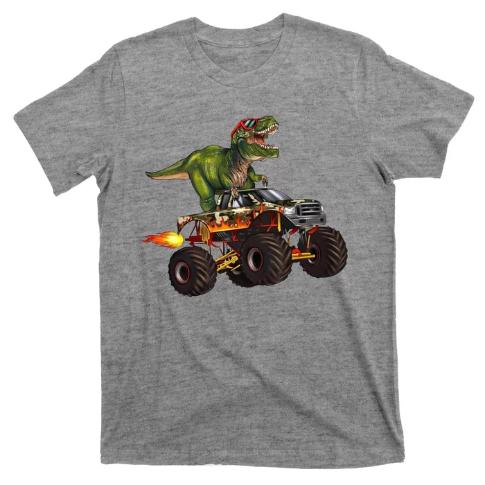 Funny T Rex Wearing Glasses On Monster Truck T-Shirt