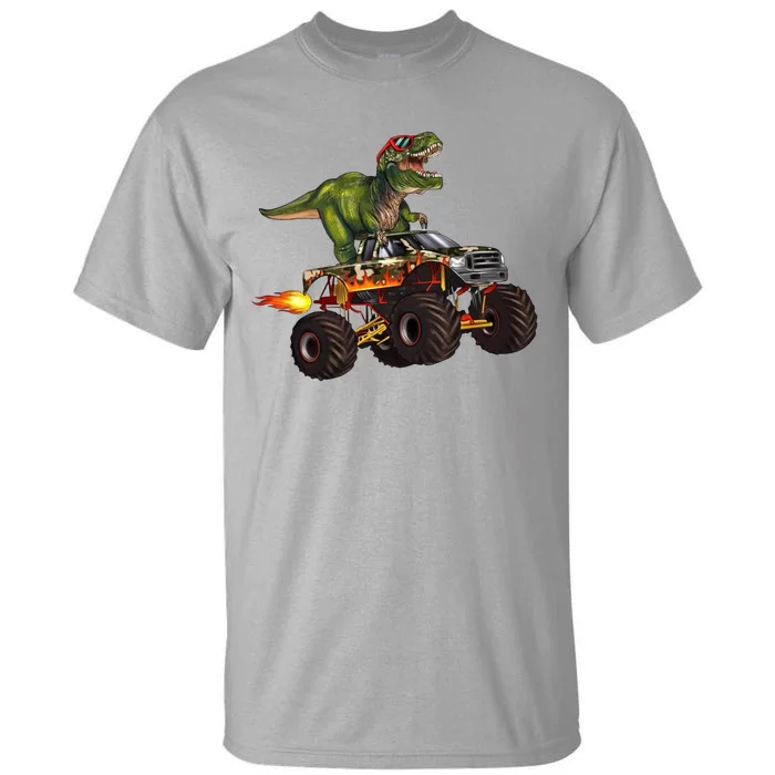 Funny T Rex Wearing Glasses On Monster Truck Tall T-Shirt