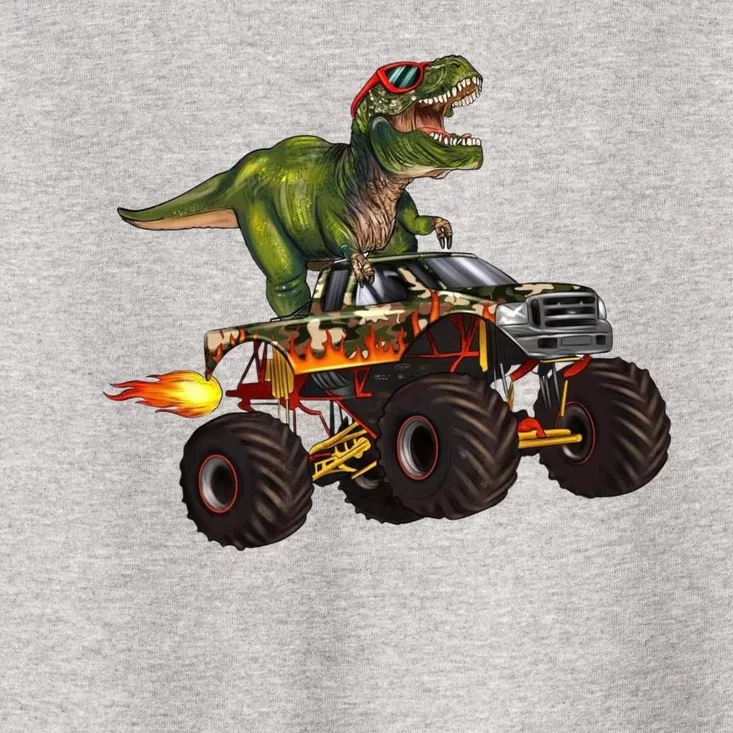 Funny T Rex Wearing Glasses On Monster Truck Toddler T-Shirt