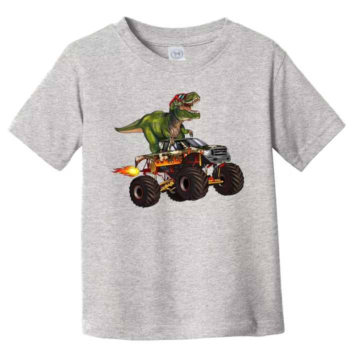 Funny T Rex Wearing Glasses On Monster Truck Toddler T-Shirt