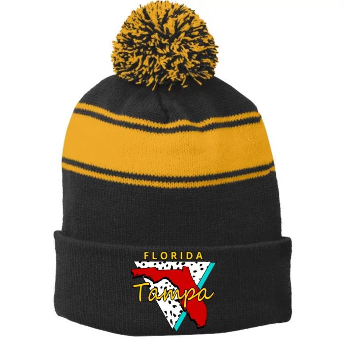 Florida Tampa Retro Stripe Pom Pom Beanie