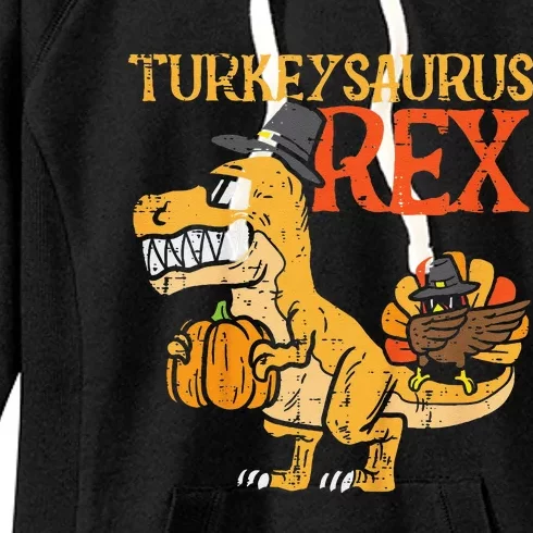 Funny Turkeysaurus Rex Dab Turkey Dino Thanksgiving Women's Fleece Hoodie