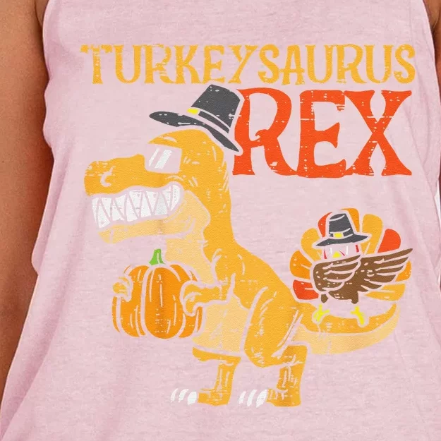 Funny Turkeysaurus Rex Dab Turkey Dino Thanksgiving Women's Knotted Racerback Tank