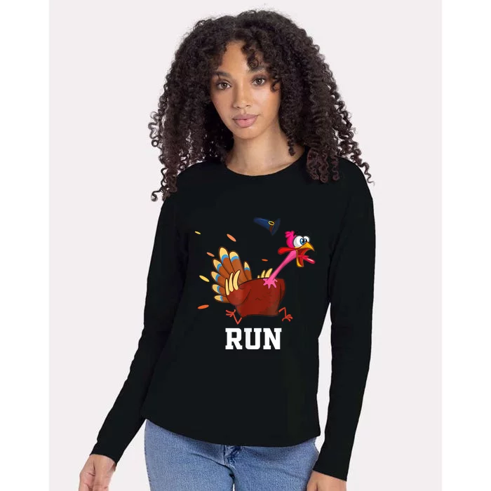 Funny Turkey Run Costume Thanksgiving Running Turkey Trot Womens Cotton Relaxed Long Sleeve T-Shirt