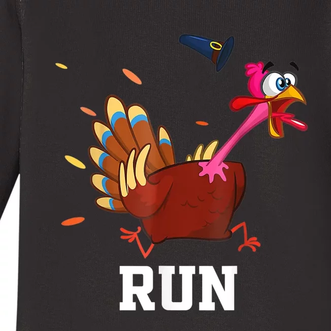 Funny Turkey Run Costume Thanksgiving Running Turkey Trot Baby Long Sleeve Bodysuit