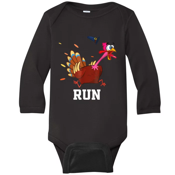 Funny Turkey Run Costume Thanksgiving Running Turkey Trot Baby Long Sleeve Bodysuit