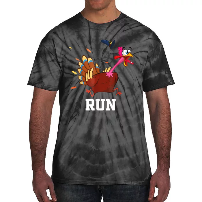 Funny Turkey Run Costume Thanksgiving Running Turkey Trot Tie-Dye T-Shirt