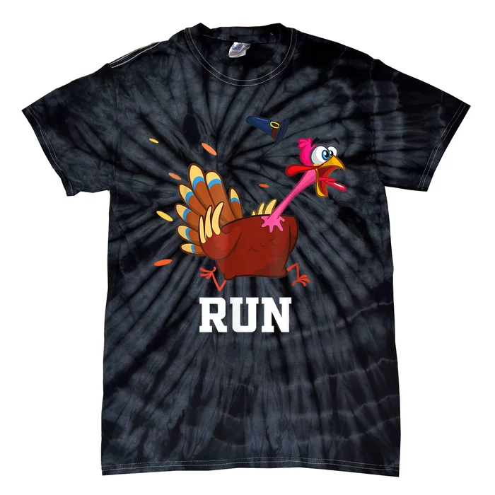 Funny Turkey Run Costume Thanksgiving Running Turkey Trot Tie-Dye T-Shirt