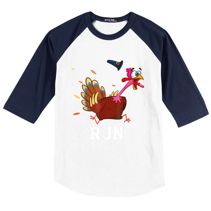 Funny Turkey Run Costume Thanksgiving Running Turkey Trot Baseball Sleeve Shirt