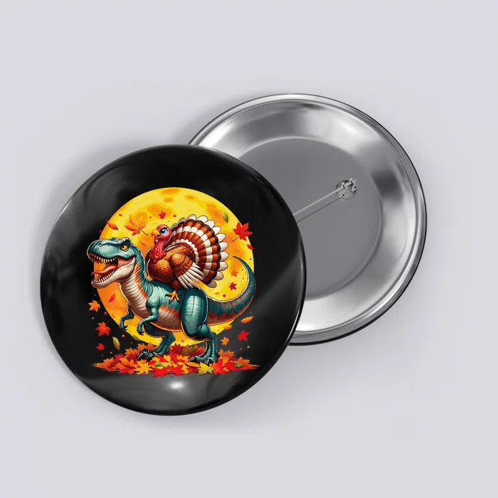 Funny Turkey Riding Mummy Dinosaur T Rex Thanksgiving Button