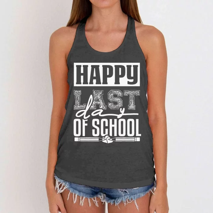 Funny Teacher School Happy Last Day Of School Humor Groovy Women's Knotted Racerback Tank