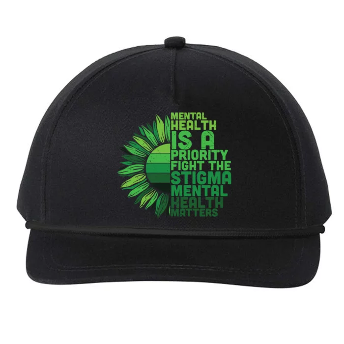 Fight The Stigma Tal Health Awareness Green Ribbon Ptsd Gift Snapback Five-Panel Rope Hat