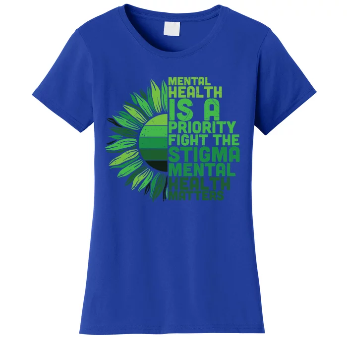 Fight The Stigma Tal Health Awareness Green Ribbon Ptsd Gift Women's T-Shirt