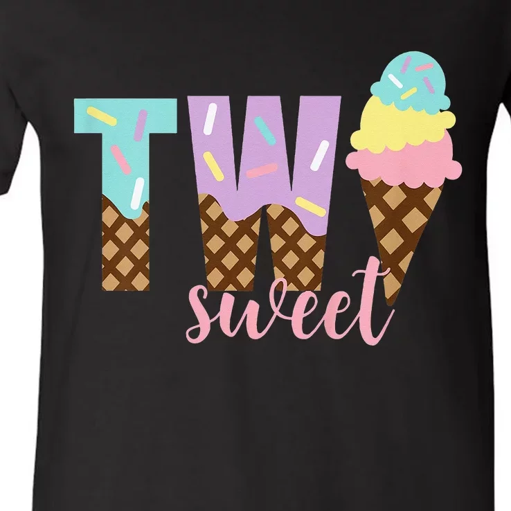 Funny Two Sweet Ice Cream 2nd Birthday V-Neck T-Shirt