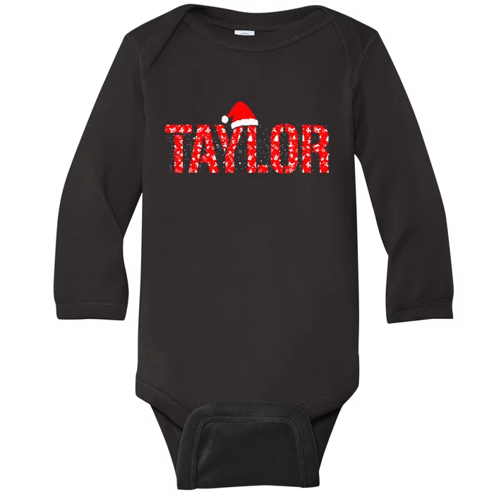 Funny Taylor Santa First Name Christmas Taylor Baby Long Sleeve Bodysuit