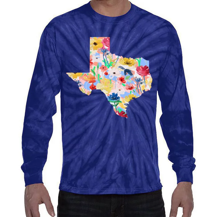 Flower Texas State Floral Design Tie-Dye Long Sleeve Shirt