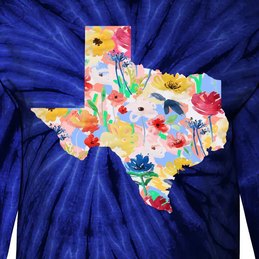 Flower Texas State Floral Design Tie-Dye Long Sleeve Shirt