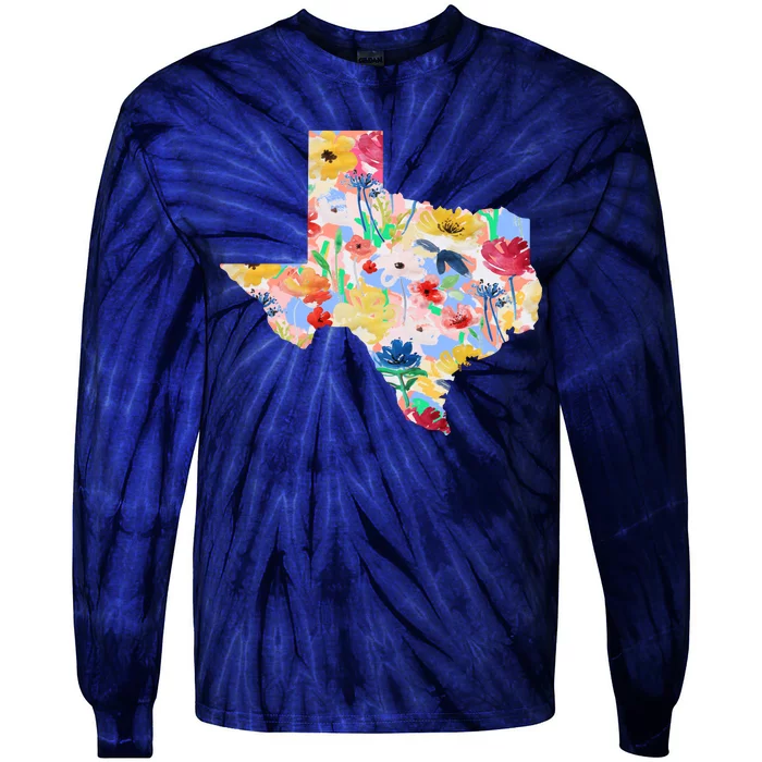 Flower Texas State Floral Design Tie-Dye Long Sleeve Shirt