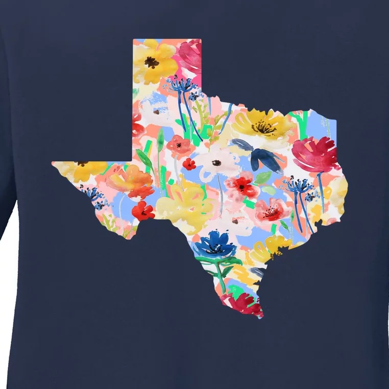 Flower Texas State Floral Design Ladies Long Sleeve Shirt