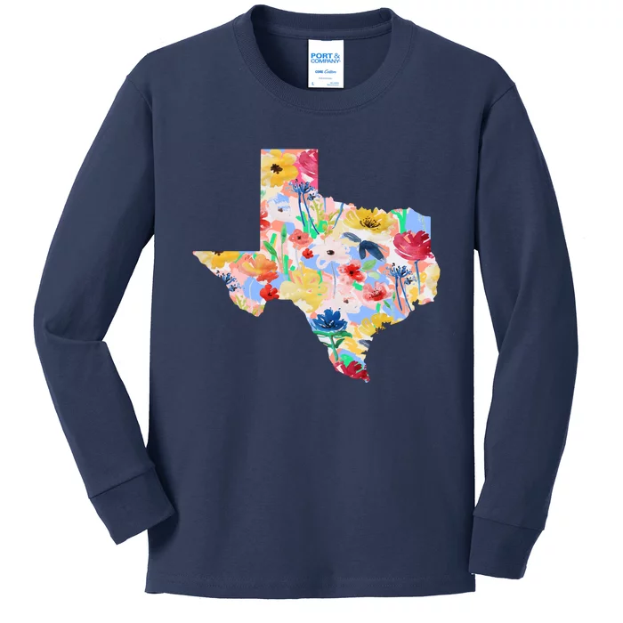 Flower Texas State Floral Design Kids Long Sleeve Shirt