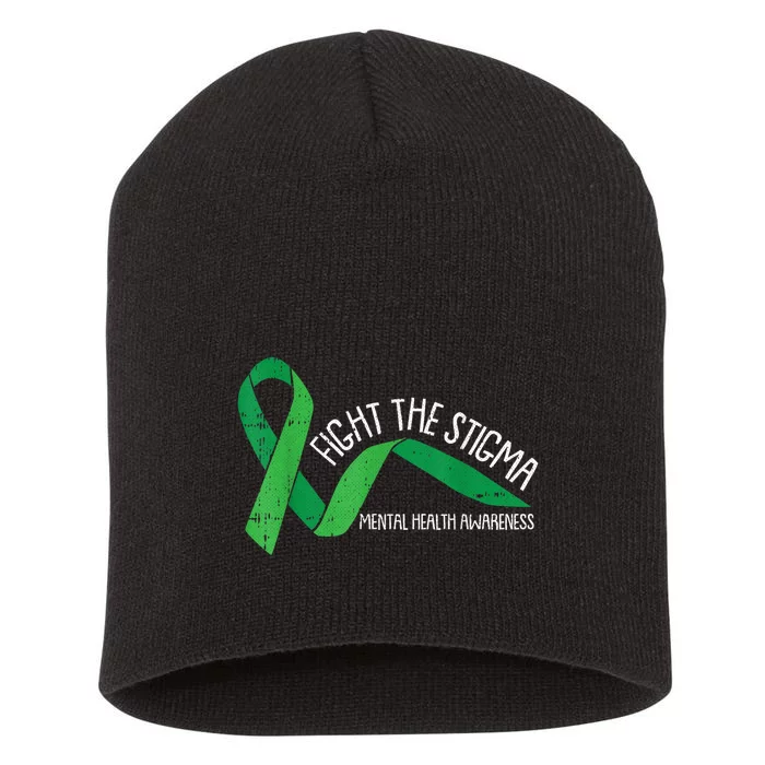 Fight The Stigma Mental Health Awareness Green Ribbon Short Acrylic Beanie