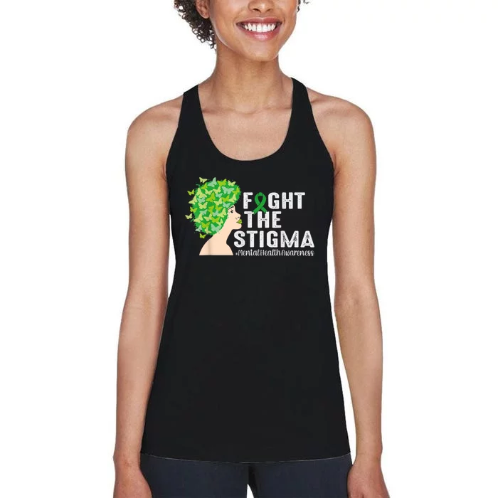 Fight The Stigma Mental Health Awareness Green Ribbon Women's Racerback Tank