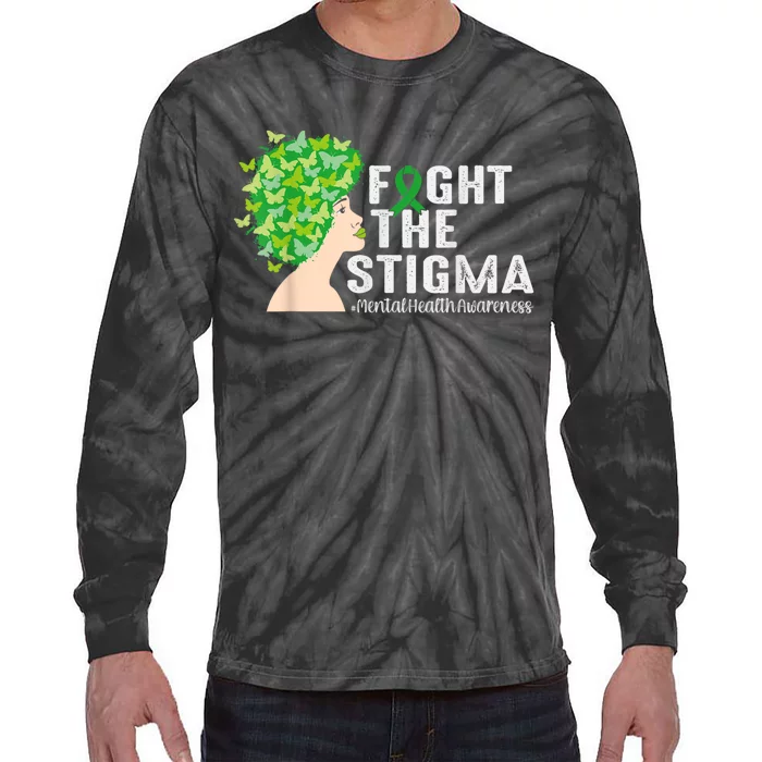 Fight The Stigma Mental Health Awareness Green Ribbon Tie-Dye Long Sleeve Shirt