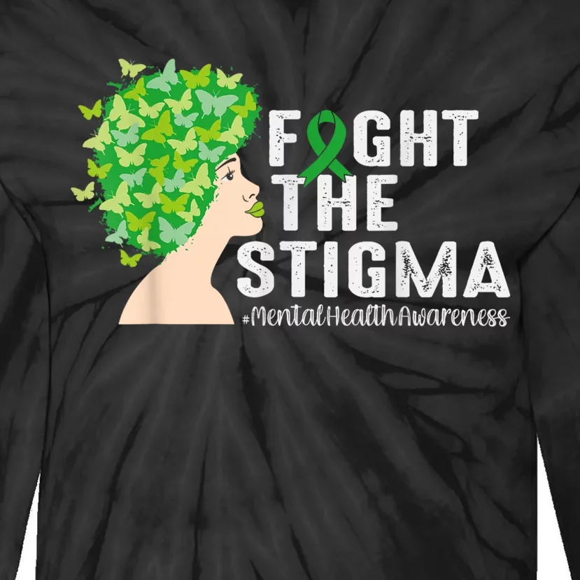 Fight The Stigma Mental Health Awareness Green Ribbon Tie-Dye Long Sleeve Shirt