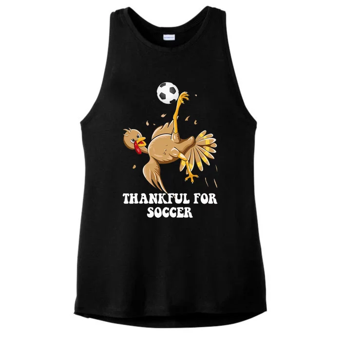 Funny Thanksgiving Soccer Turkey Bicycle Kick Ladies Tri-Blend Wicking Tank