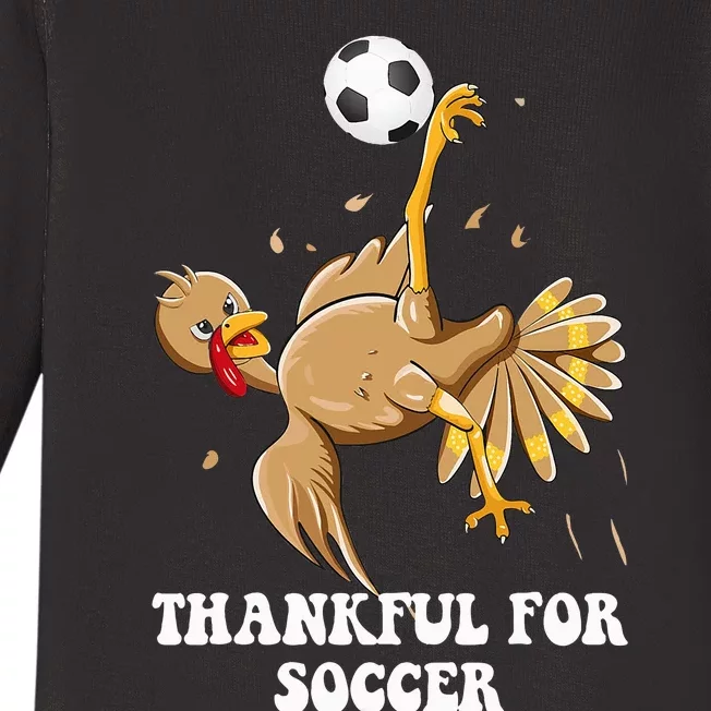 Funny Thanksgiving Soccer Turkey Bicycle Kick Baby Long Sleeve Bodysuit