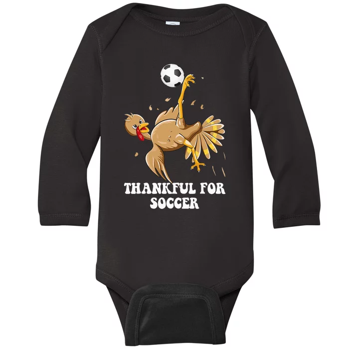 Funny Thanksgiving Soccer Turkey Bicycle Kick Baby Long Sleeve Bodysuit