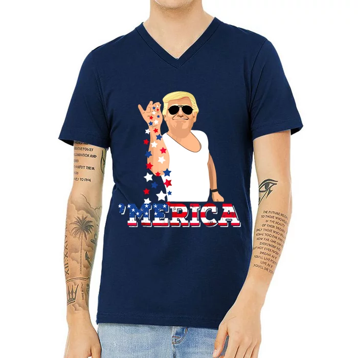 Funny Trump Salt Merica Freedom 4th Of July V-Neck T-Shirt