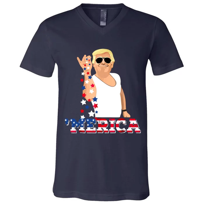 Funny Trump Salt Merica Freedom 4th Of July V-Neck T-Shirt