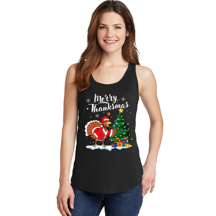 Festive Turkey Santa Hat Celebrate Thanksmas and Fall Ladies Essential Tank