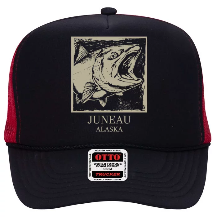 Fishing Town Souvenir Juneau Alaska Gift High Crown Mesh Trucker Hat