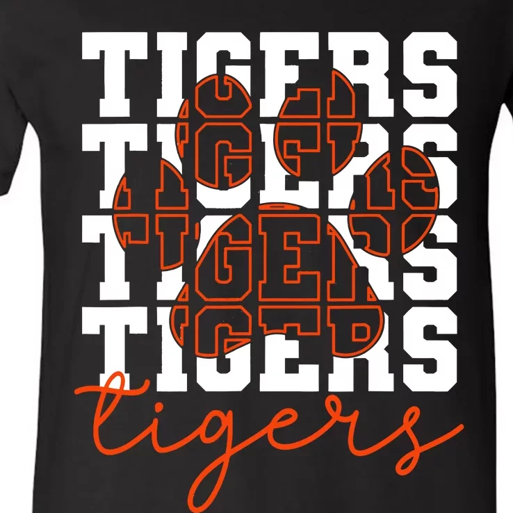 Football Tigers School Sports Fan Team Spirit Tigers Mascot V-Neck T-Shirt