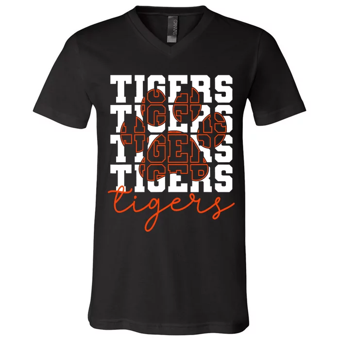 Football Tigers School Sports Fan Team Spirit Tigers Mascot V-Neck T-Shirt