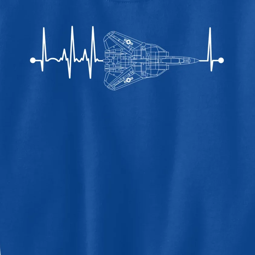 F14 Tomcat Schematic Airplane Pulse Ekg Pilot Heartbeat Cute Gift Kids Sweatshirt