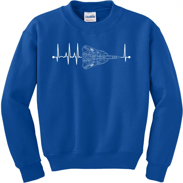 F14 Tomcat Schematic Airplane Pulse Ekg Pilot Heartbeat Cute Gift Kids Sweatshirt