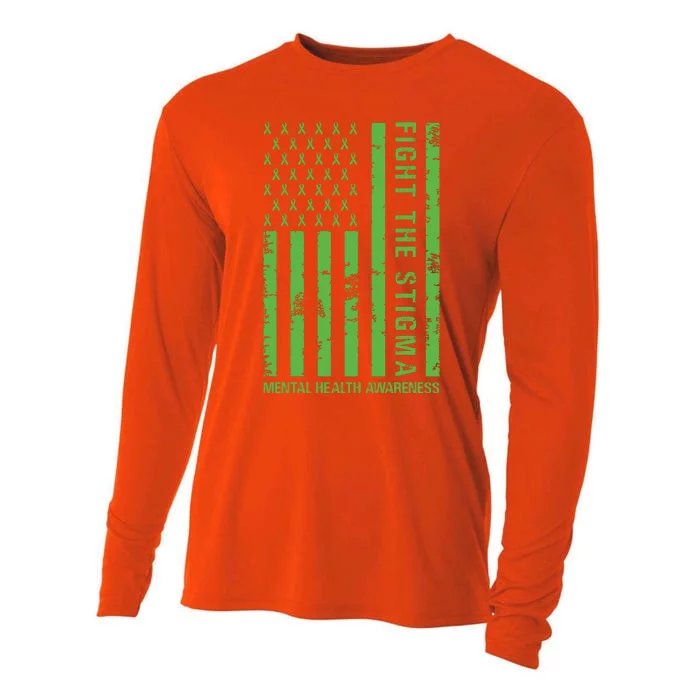 Fight The Stigma Mental Health Awareness Green Usa Flag Cooling Performance Long Sleeve Crew