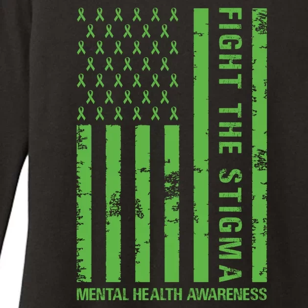 Fight The Stigma Mental Health Awareness Green Usa Flag Womens CVC Long Sleeve Shirt