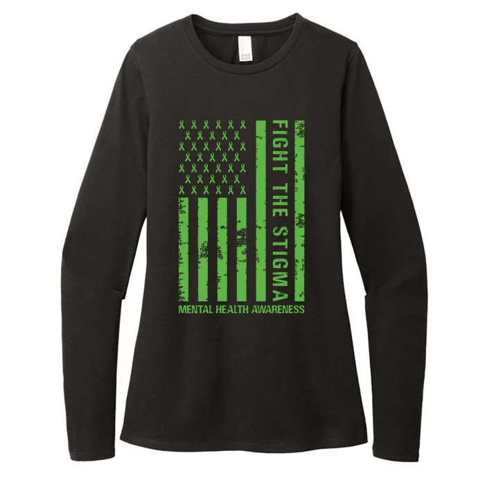 Fight The Stigma Mental Health Awareness Green Usa Flag Womens CVC Long Sleeve Shirt