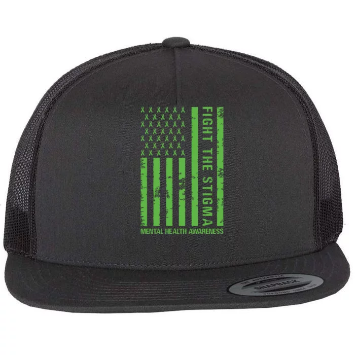 Fight The Stigma Mental Health Awareness Green Usa Flag Flat Bill Trucker Hat